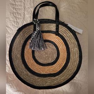 NWT Rebecca Minkhoff Straw Circle Tote Silver multi w/Dust Bag